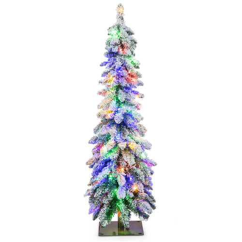 4 Feet Pre-Lit Snow-Flocked Slim Pencil Christmas Tree, White