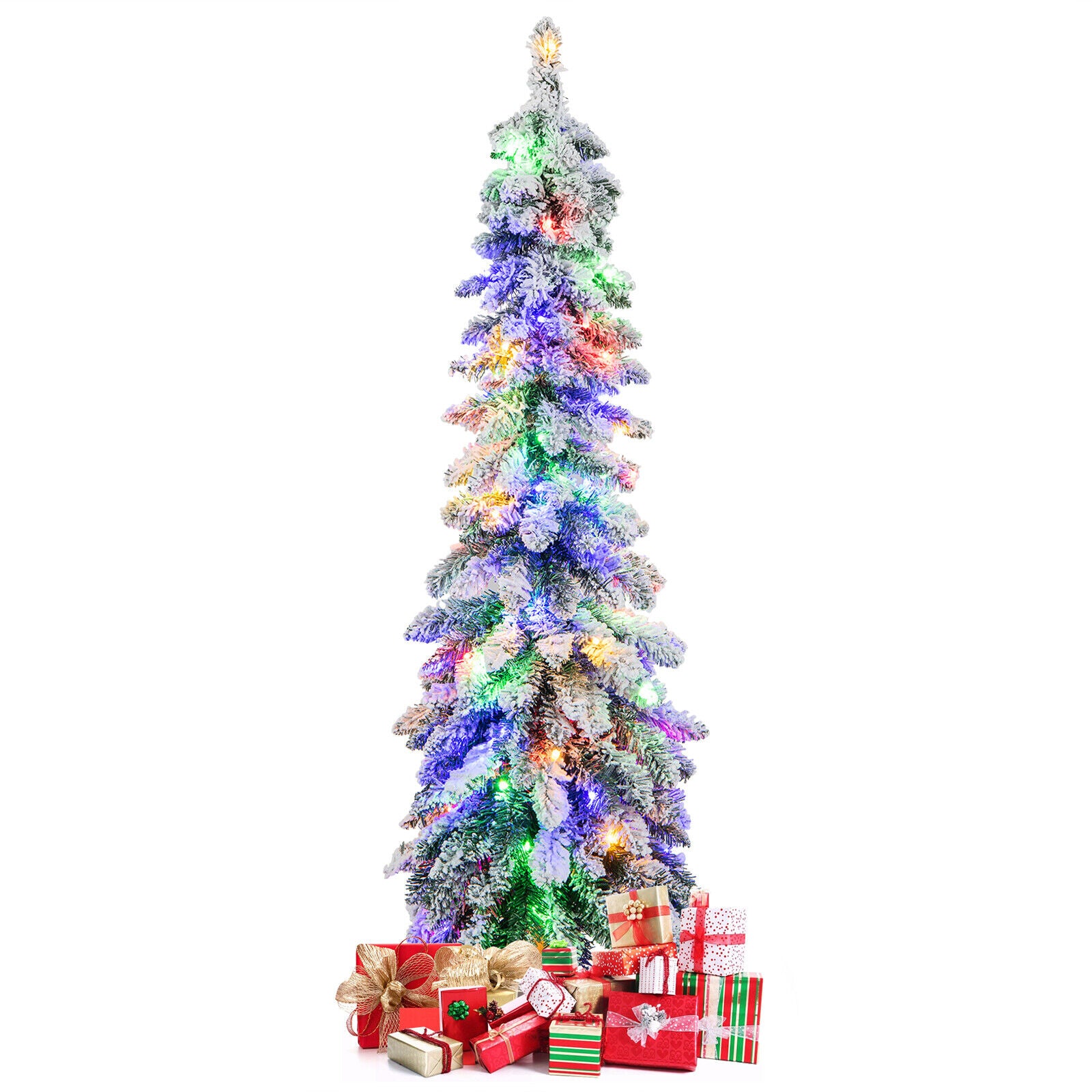 4 Feet Pre-Lit Snow-Flocked Slim Pencil Christmas Tree, White Christmas Tree at Gallery Canada