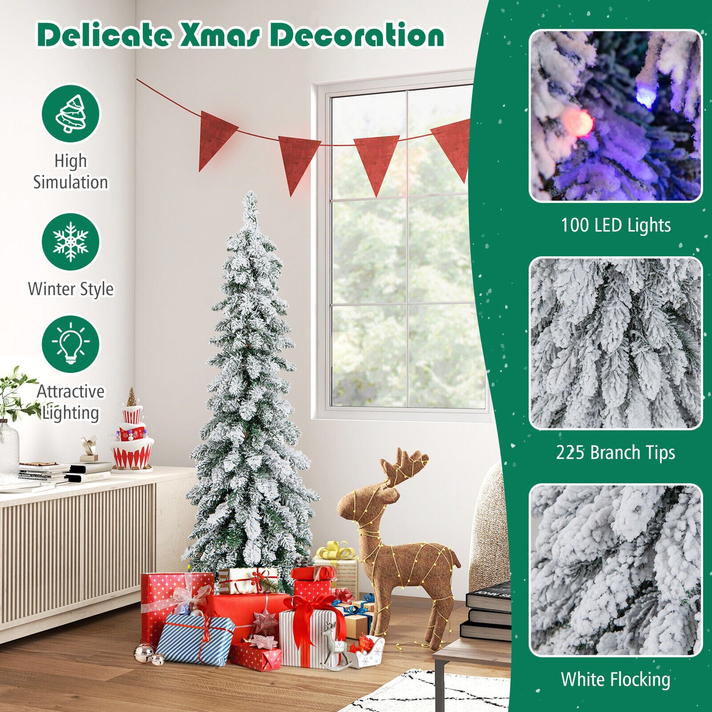 4 Feet Pre-Lit Snow-Flocked Slim Pencil Christmas Tree, White Christmas Tree at Gallery Canada