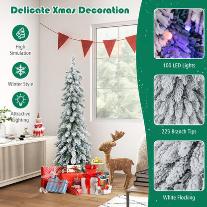 4 Feet Pre-Lit Snow-Flocked Slim Pencil Christmas Tree, White Christmas Tree at Gallery Canada