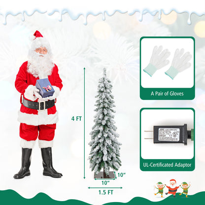 4 Feet Pre-Lit Snow-Flocked Slim Pencil Christmas Tree, White Christmas Tree at Gallery Canada