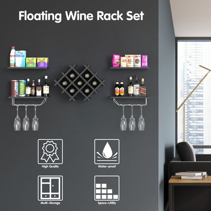 Set of 5 Wall Mount Wine Rack Set w/ Storage Shelves, Black Wine Racks at Gallery Canada