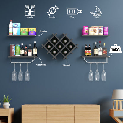 Set of 5 Wall Mount Wine Rack Set w/ Storage Shelves, Black Wine Racks at Gallery Canada