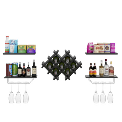 Set of 5 Wall Mount Wine Rack Set w/ Storage Shelves, Black Wine Racks at Gallery Canada
