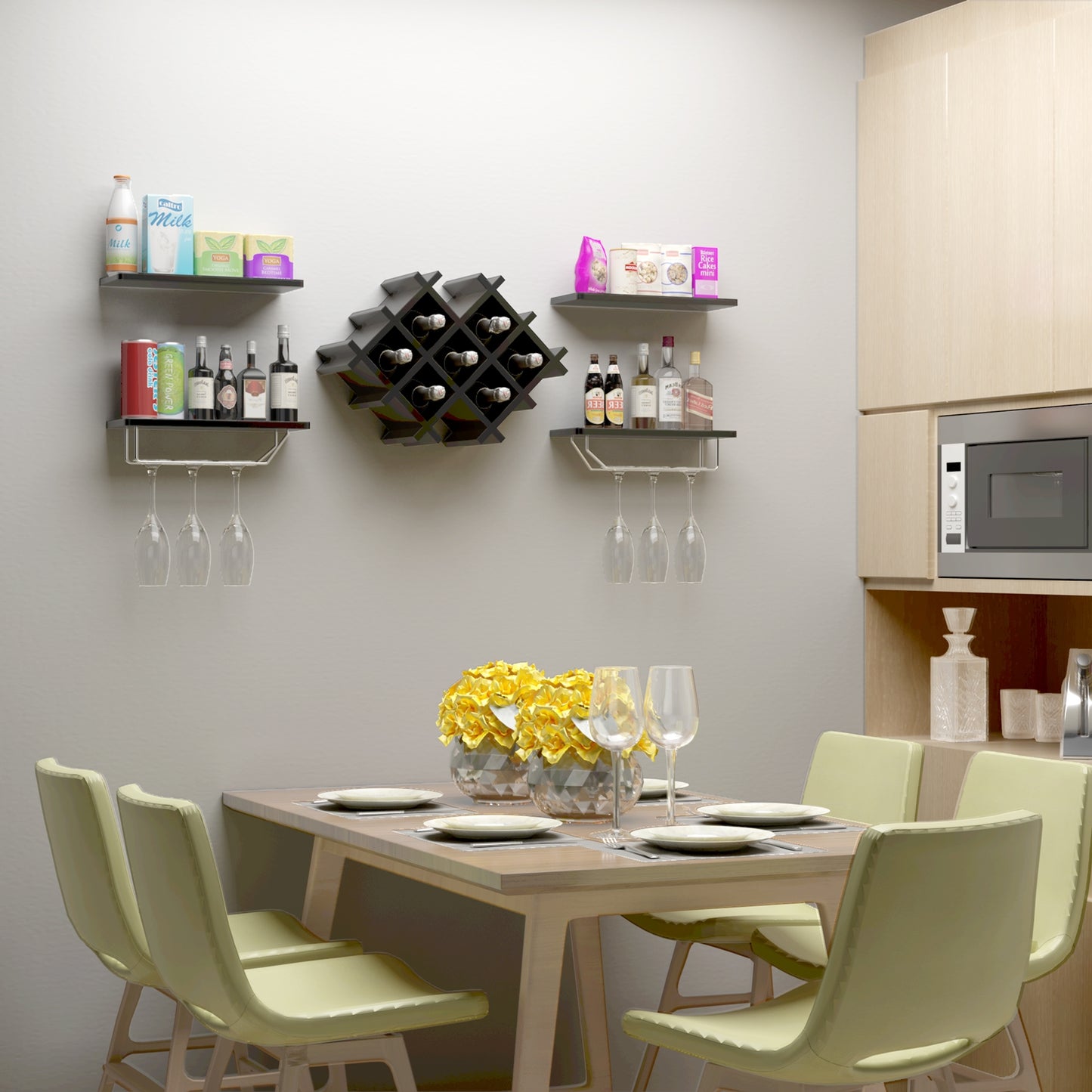 Set of 5 Wall Mount Wine Rack Set w/ Storage Shelves, Black Wine Racks at Gallery Canada