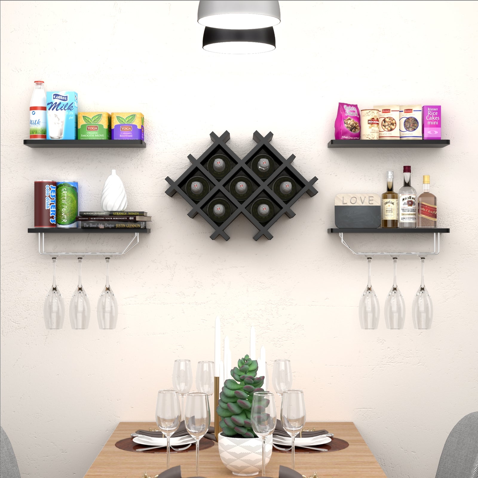 Set of 5 Wall Mount Wine Rack Set w/ Storage Shelves, Black Wine Racks at Gallery Canada
