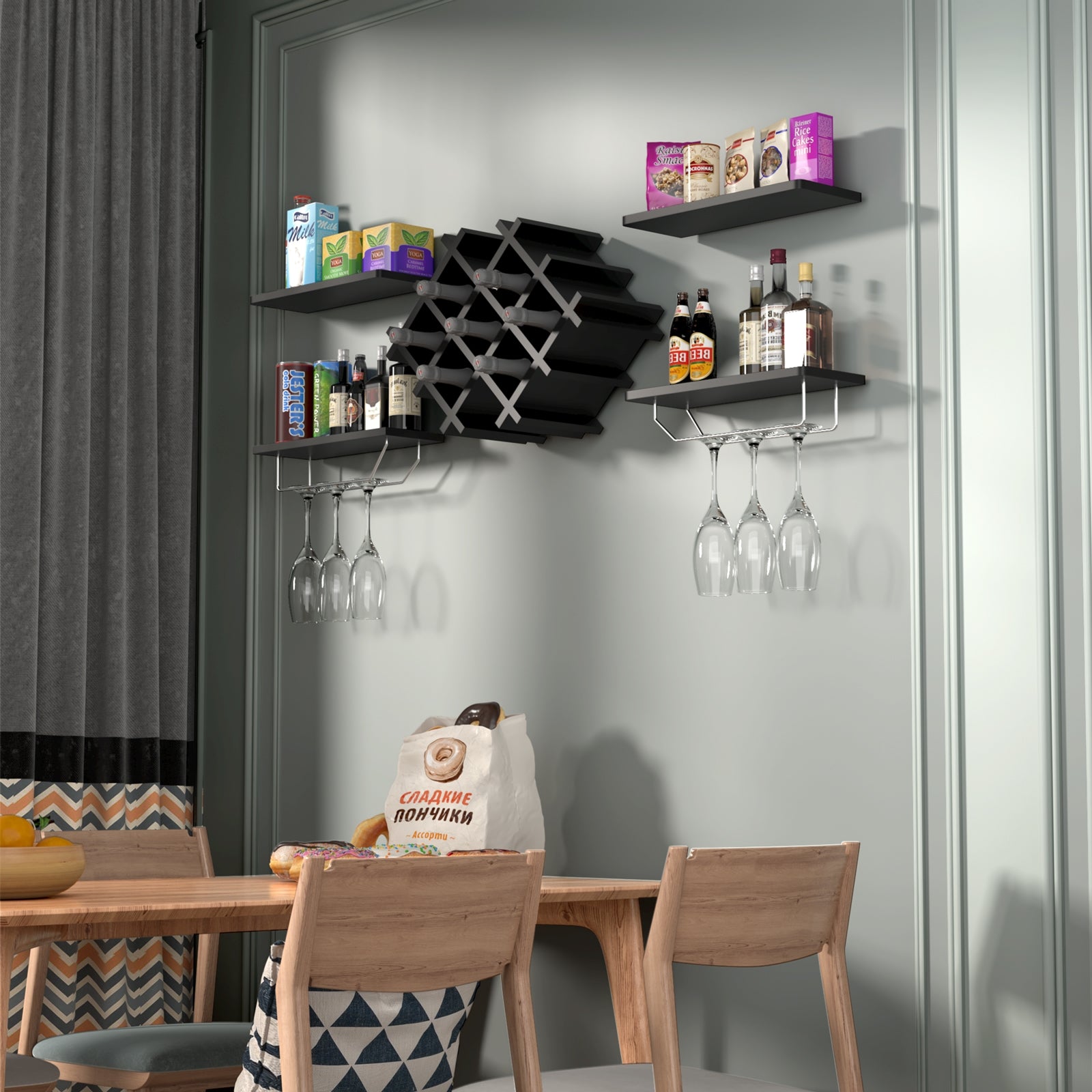 Set of 5 Wall Mount Wine Rack Set w/ Storage Shelves, Black Wine Racks at Gallery Canada