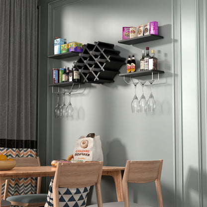 Set of 5 Wall Mount Wine Rack Set w/ Storage Shelves, Black Wine Racks at Gallery Canada