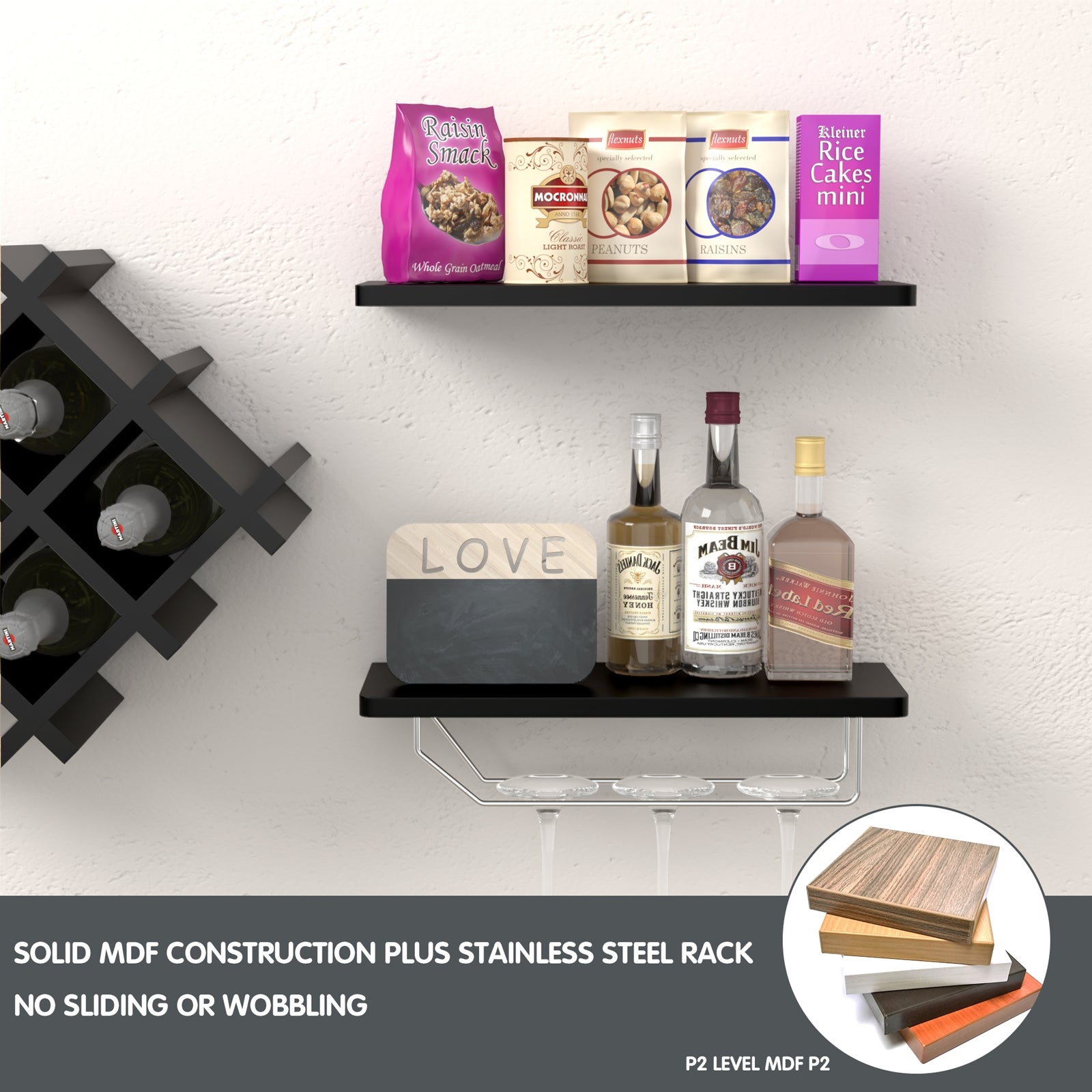 Set of 5 Wall Mount Wine Rack Set w/ Storage Shelves, Black Wine Racks at Gallery Canada