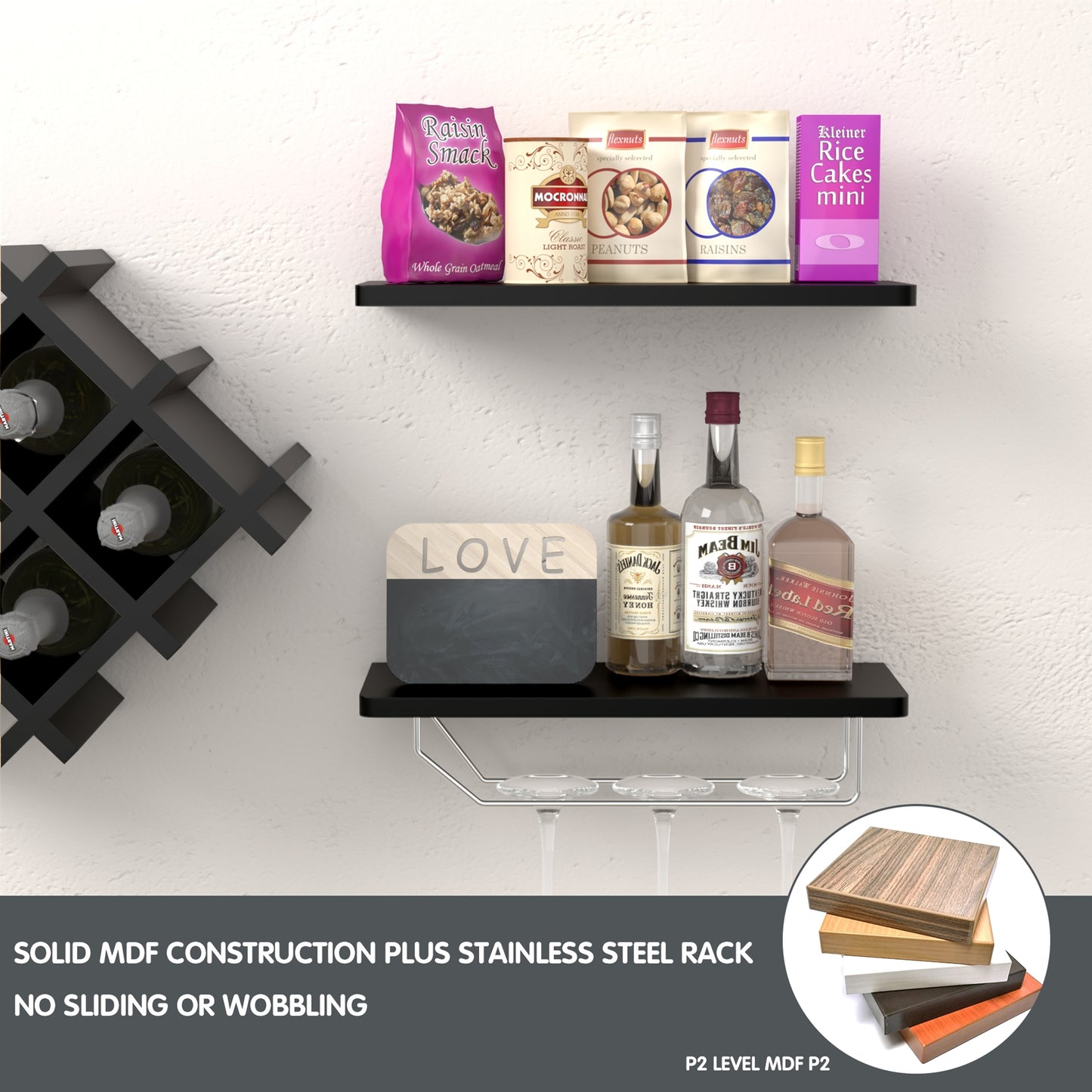 Set of 5 Wall Mount Wine Rack Set w/ Storage Shelves, Black Wine Racks at Gallery Canada