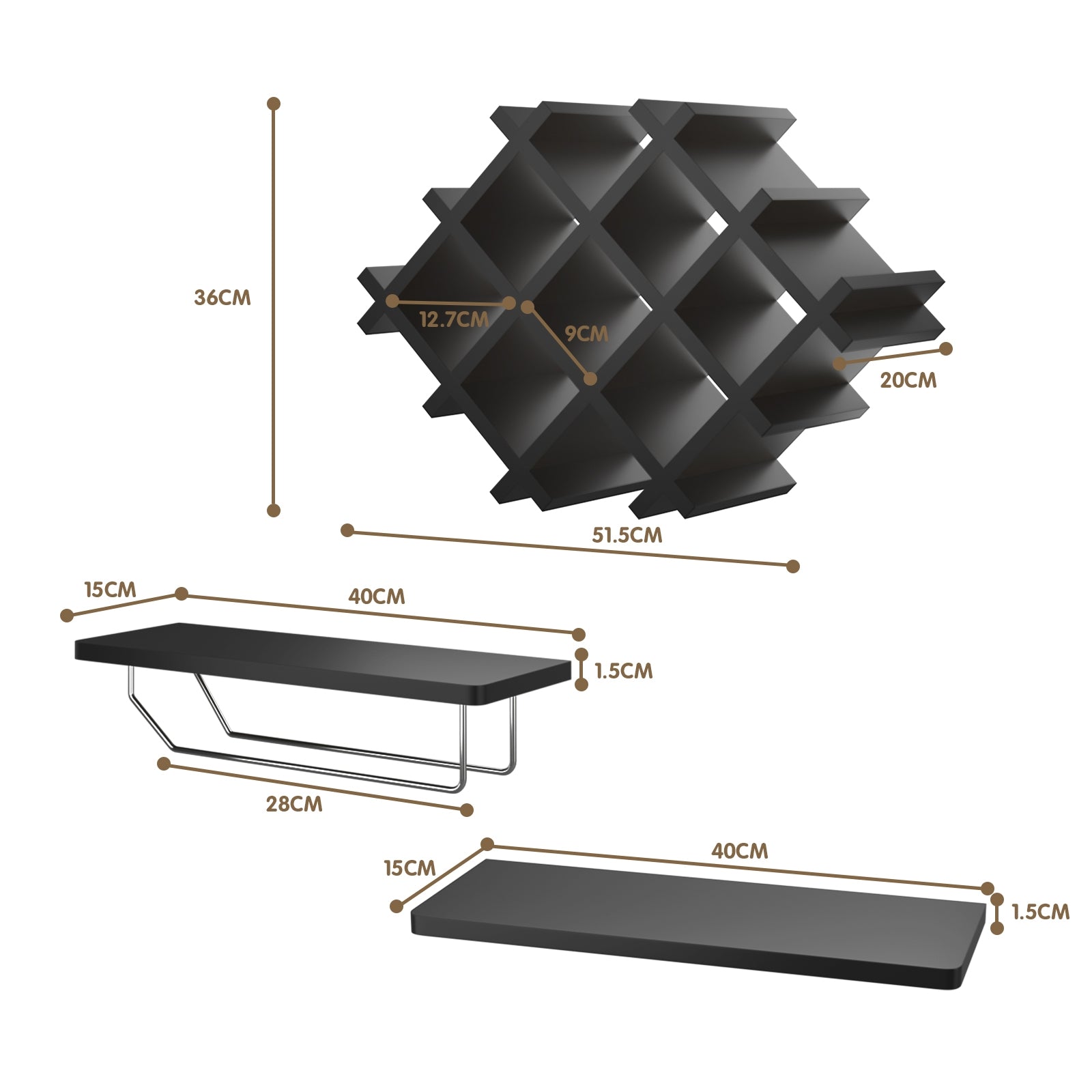 Set of 5 Wall Mount Wine Rack Set w/ Storage Shelves, Black Wine Racks at Gallery Canada