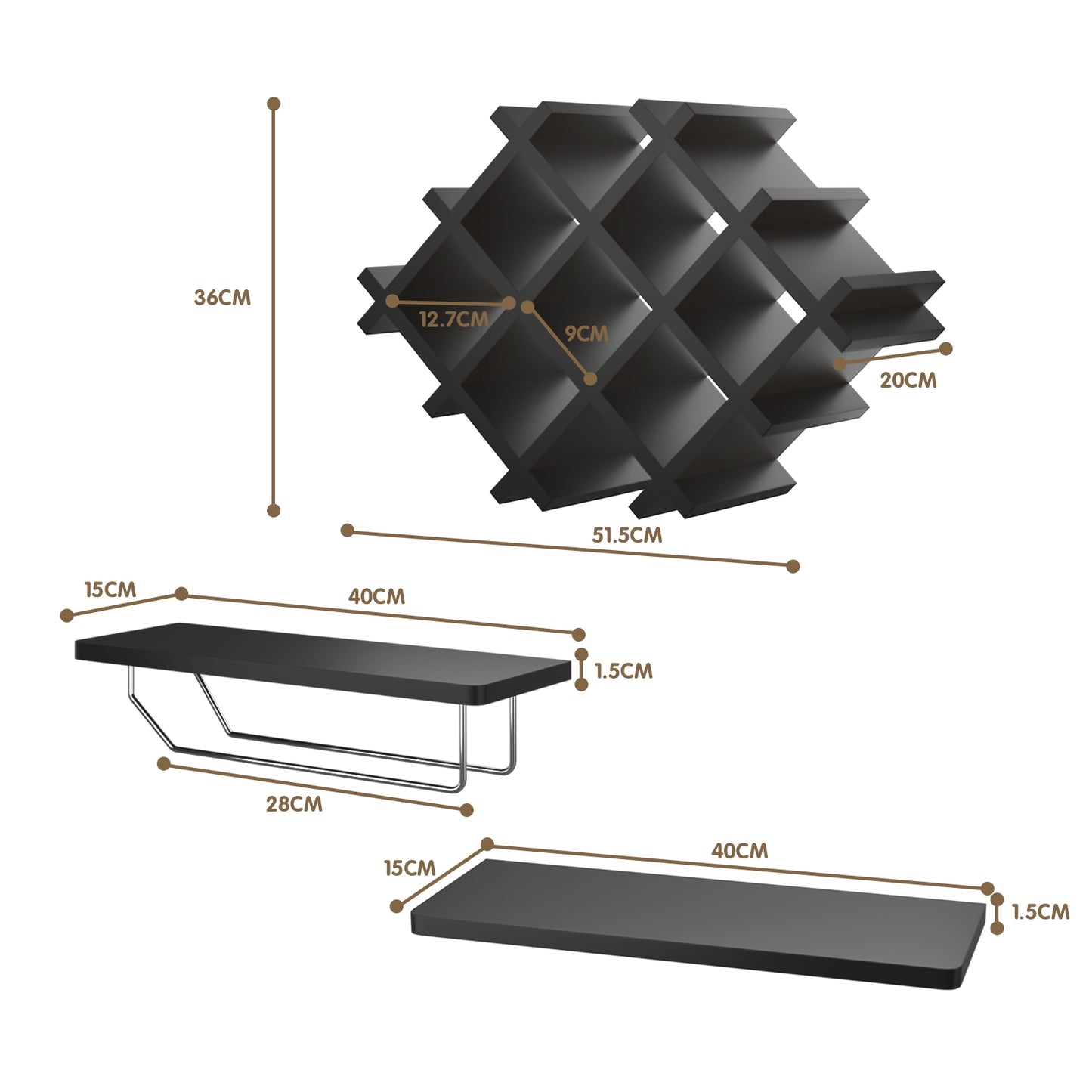 Set of 5 Wall Mount Wine Rack Set w/ Storage Shelves, Black Wine Racks at Gallery Canada