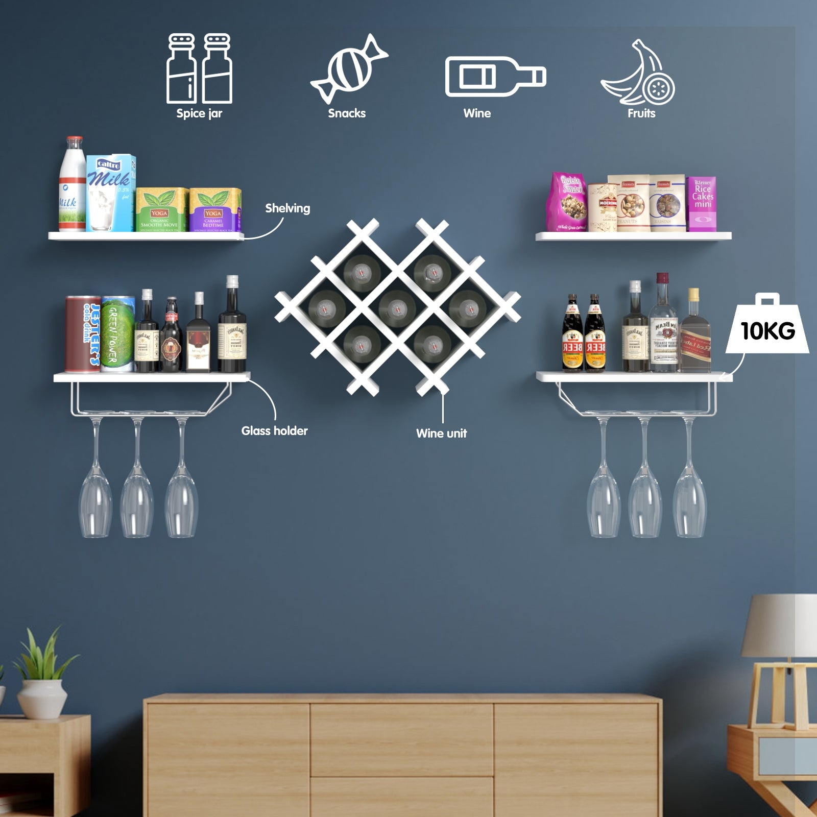 Set of 5 Wall Mount Wine Rack Set w/ Storage Shelves, White Wine Racks at Gallery Canada
