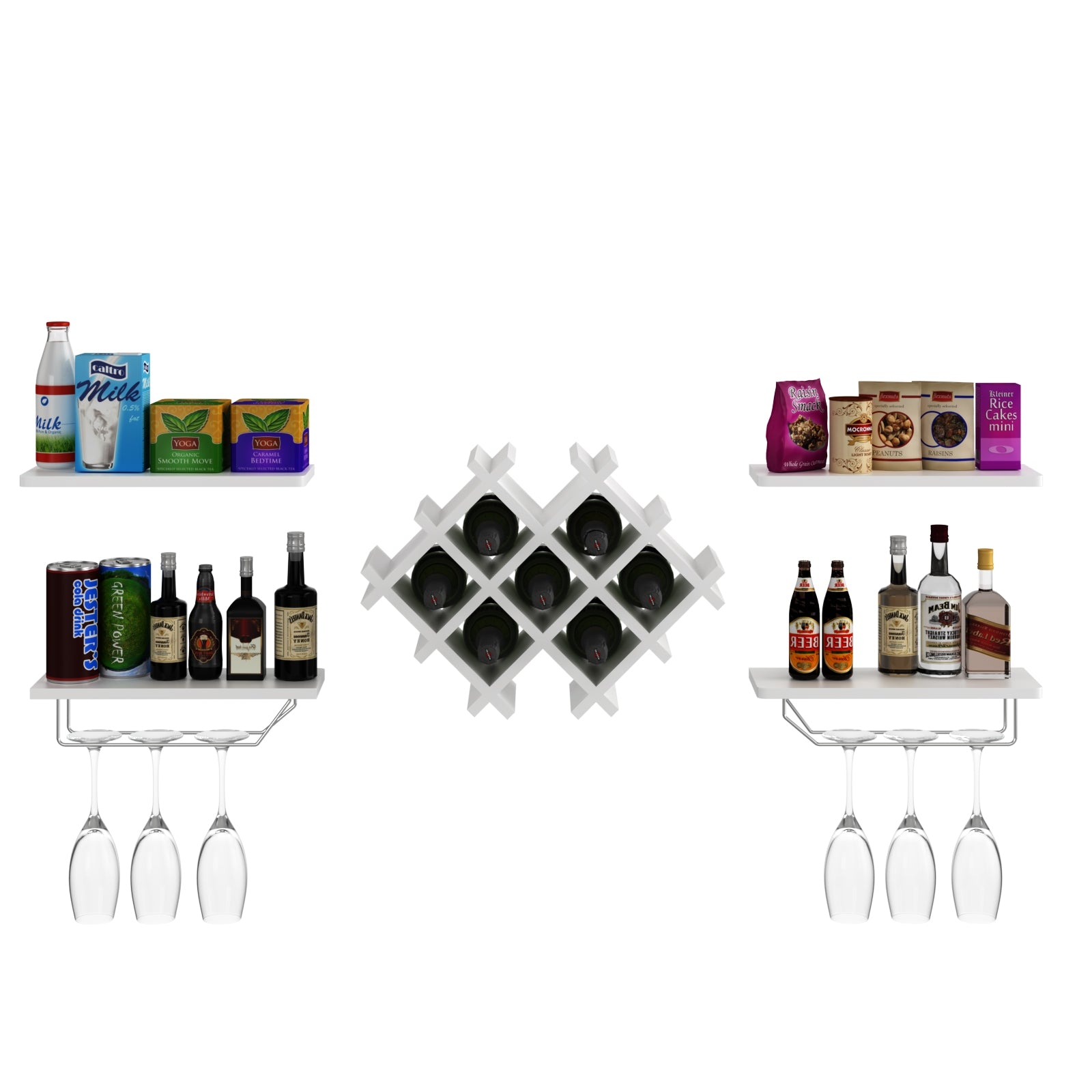 Set of 5 Wall Mount Wine Rack Set w/ Storage Shelves, White Wine Racks at Gallery Canada