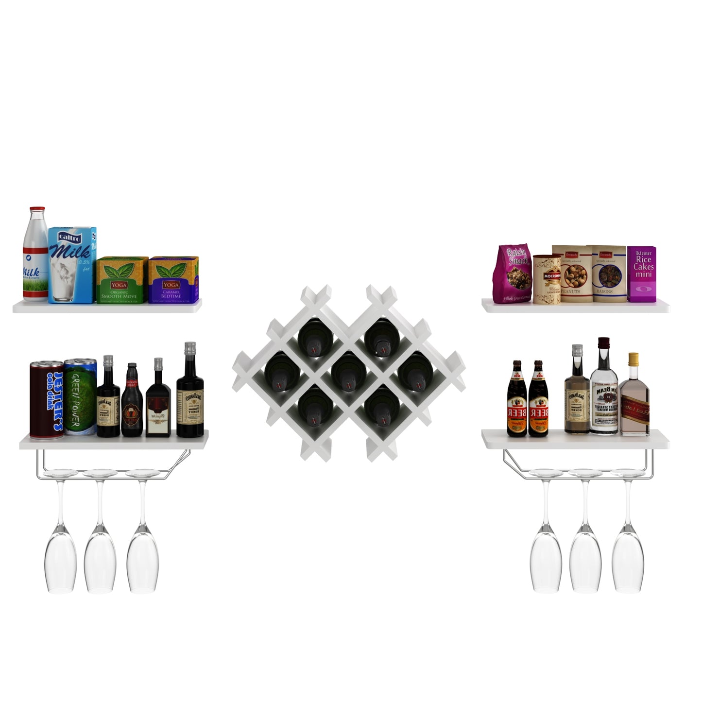 Set of 5 Wall Mount Wine Rack Set w/ Storage Shelves, White Wine Racks at Gallery Canada