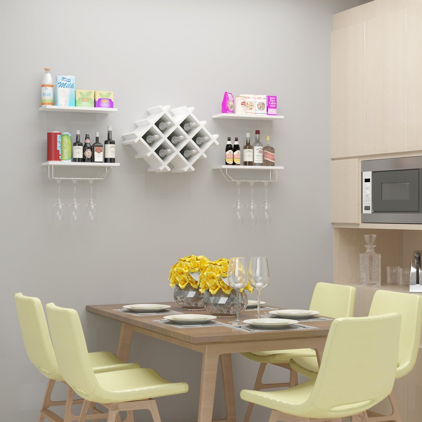 Set of 5 Wall Mount Wine Rack Set w/ Storage Shelves, White Wine Racks at Gallery Canada