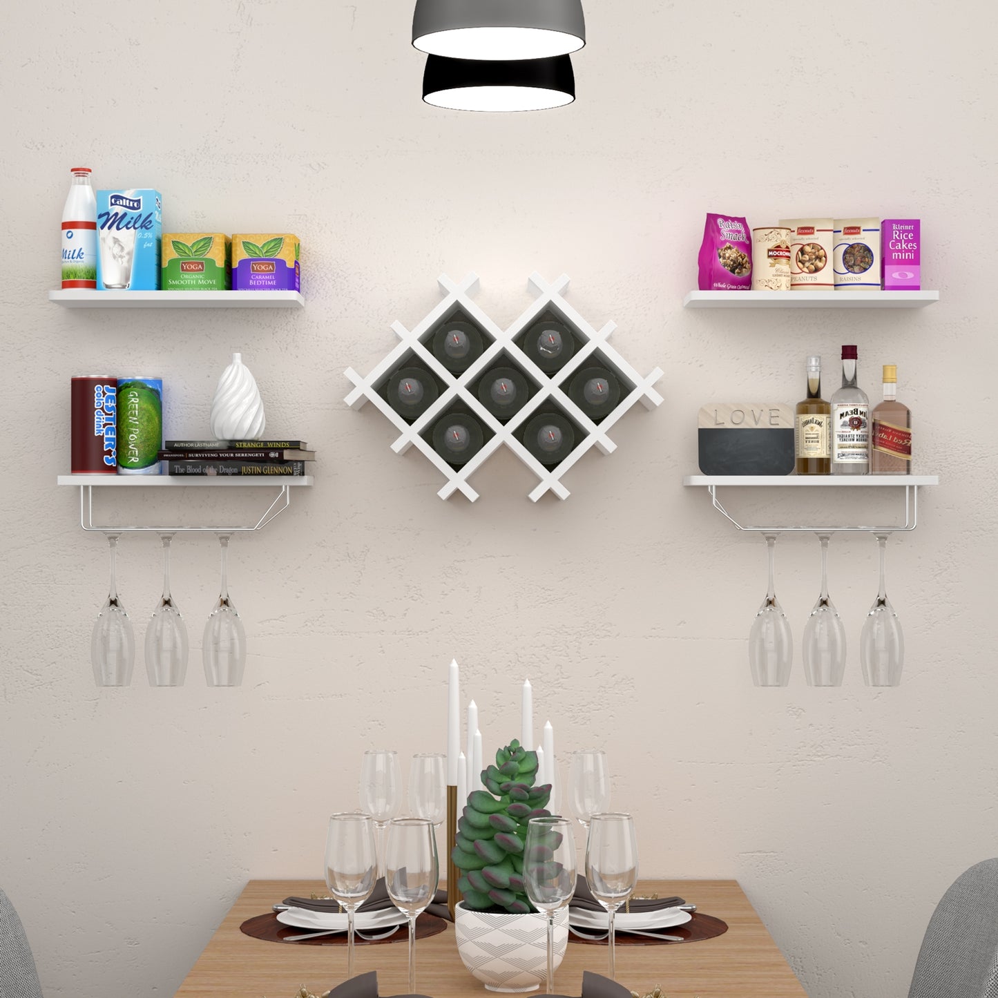 Set of 5 Wall Mount Wine Rack Set w/ Storage Shelves, White Wine Racks at Gallery Canada