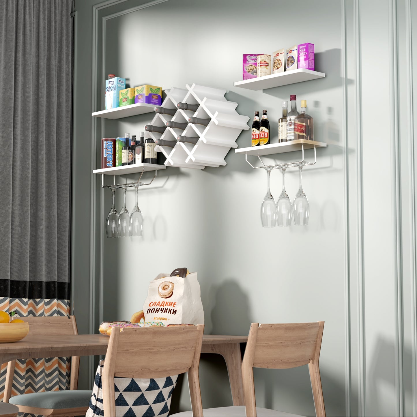Set of 5 Wall Mount Wine Rack Set w/ Storage Shelves, White Wine Racks at Gallery Canada