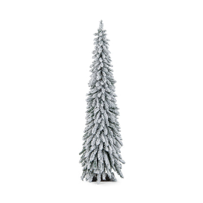 6 Ft Pre-Lit Snow Flocked Artificial Slim Pencil Christmas Tree, White Christmas Tree at Gallery Canada