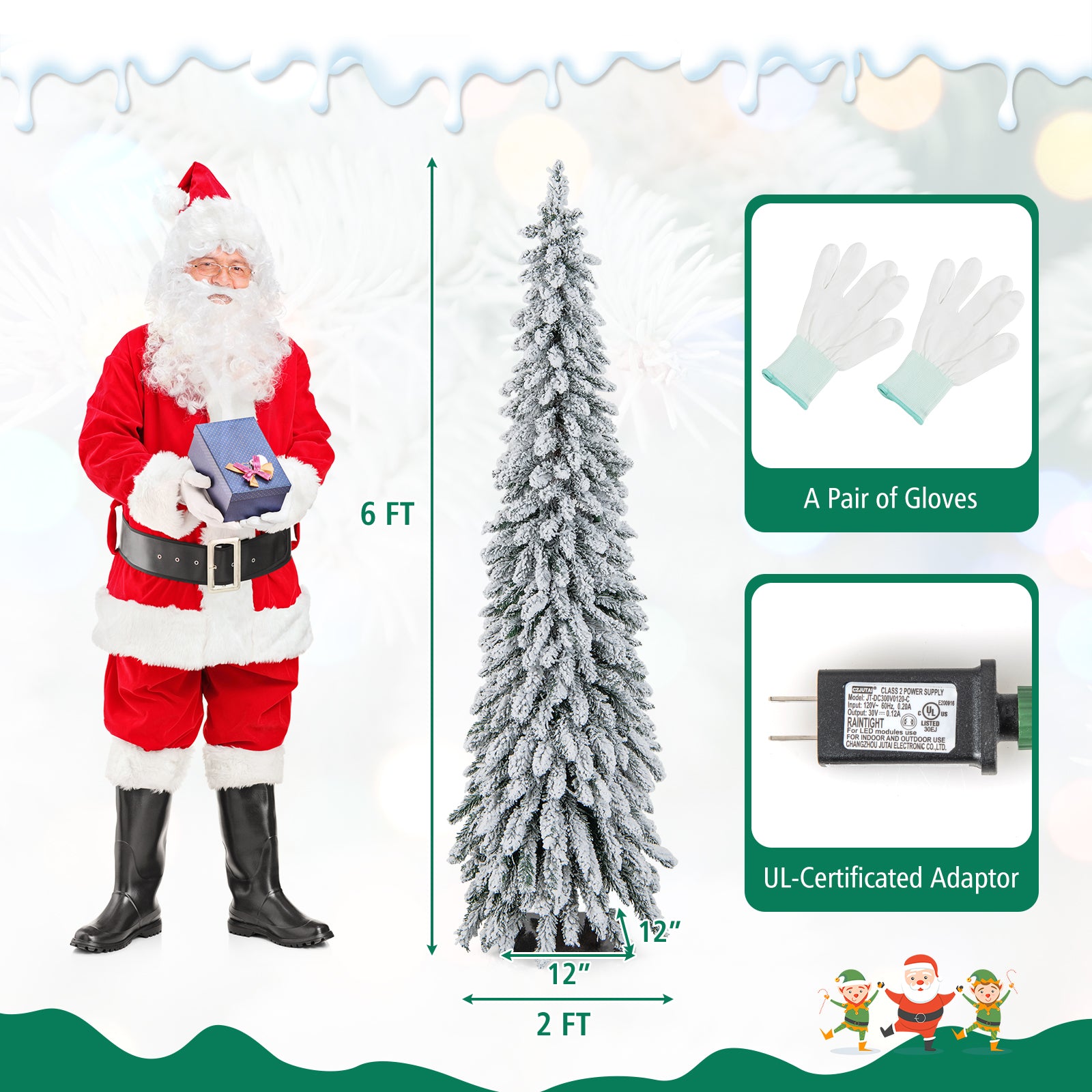 4/5/6 Feet Pre-Lit Artificial Christmas Tree Snow-Flocked Slim Pencil Xmas Decor-6 ft, White Christmas Tree at Gallery Canada