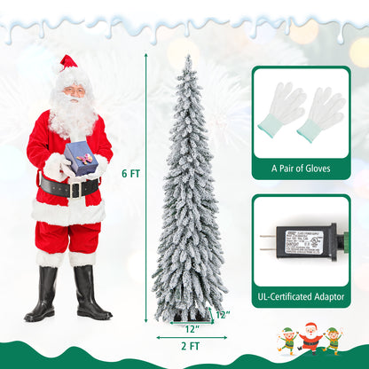 4/5/6 Feet Pre-Lit Artificial Christmas Tree Snow-Flocked Slim Pencil Xmas Decor-6 ft, White Christmas Tree at Gallery Canada