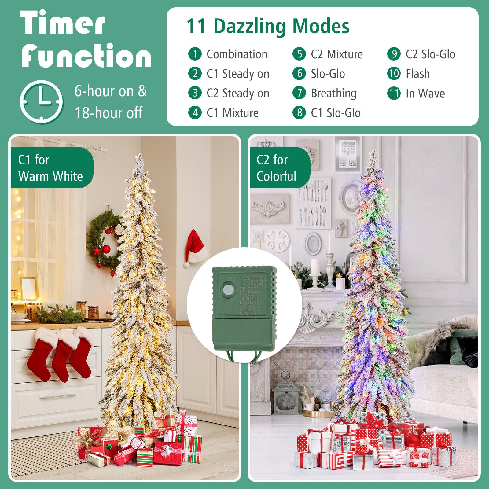 4/5/6 Feet Pre-Lit Artificial Christmas Tree Snow-Flocked Slim Pencil Xmas Decor-6 ft, White Christmas Tree at Gallery Canada
