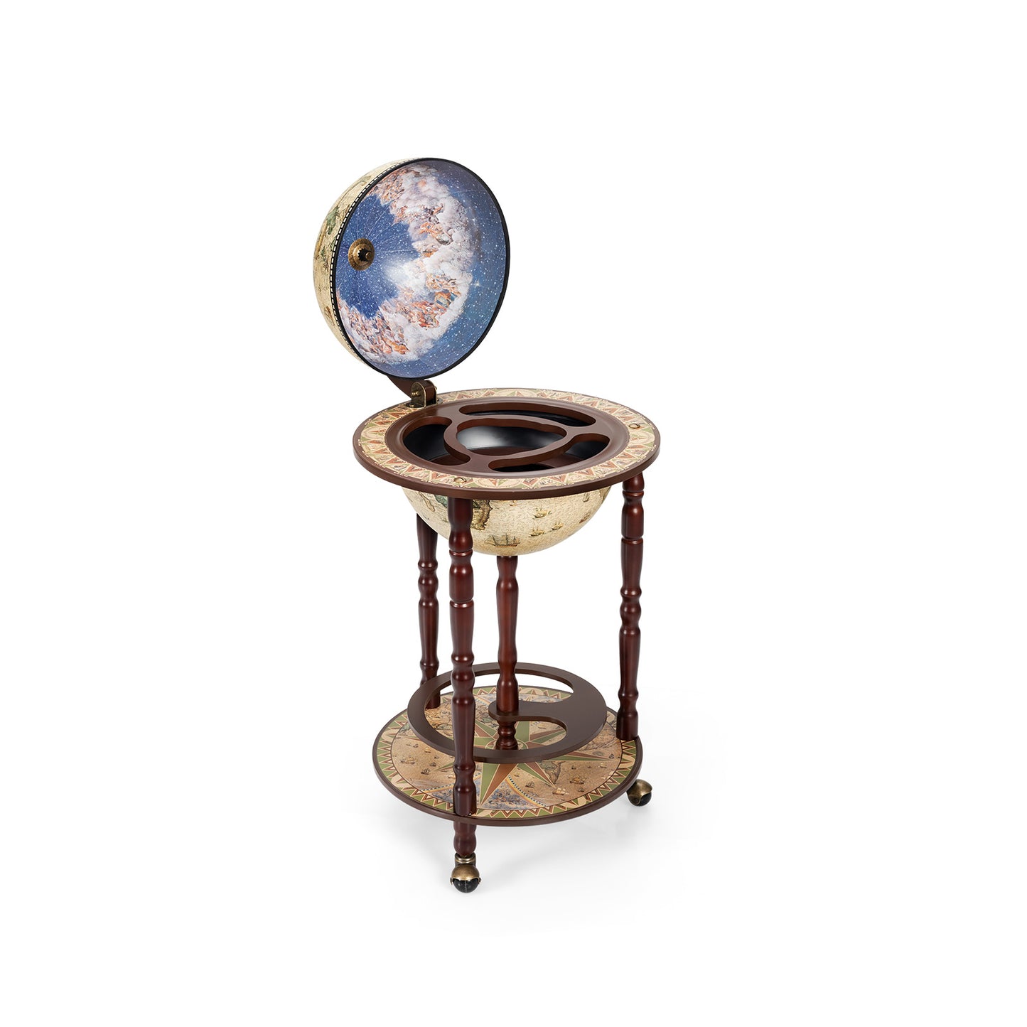 17 Inch Italian Style Design Wooden Globe Liquor Bottle Wine Rack with Wheels, White Wine Racks at Gallery Canada