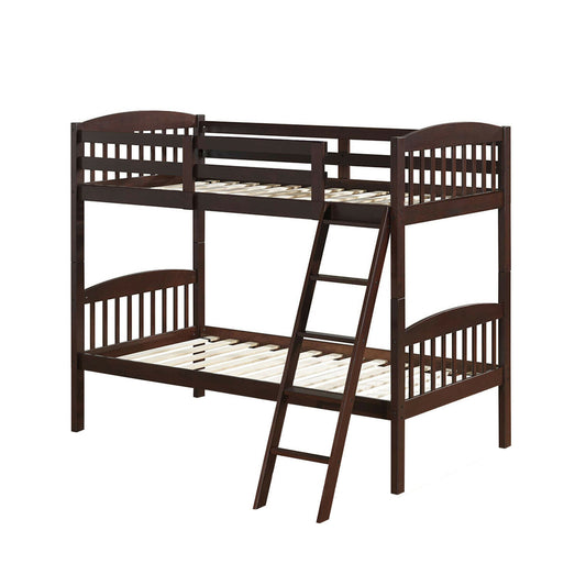 Solid Wood Twin Bunk Beds with Detachable Ladder, Brown Bunk Bed Frame at Gallery Canada
