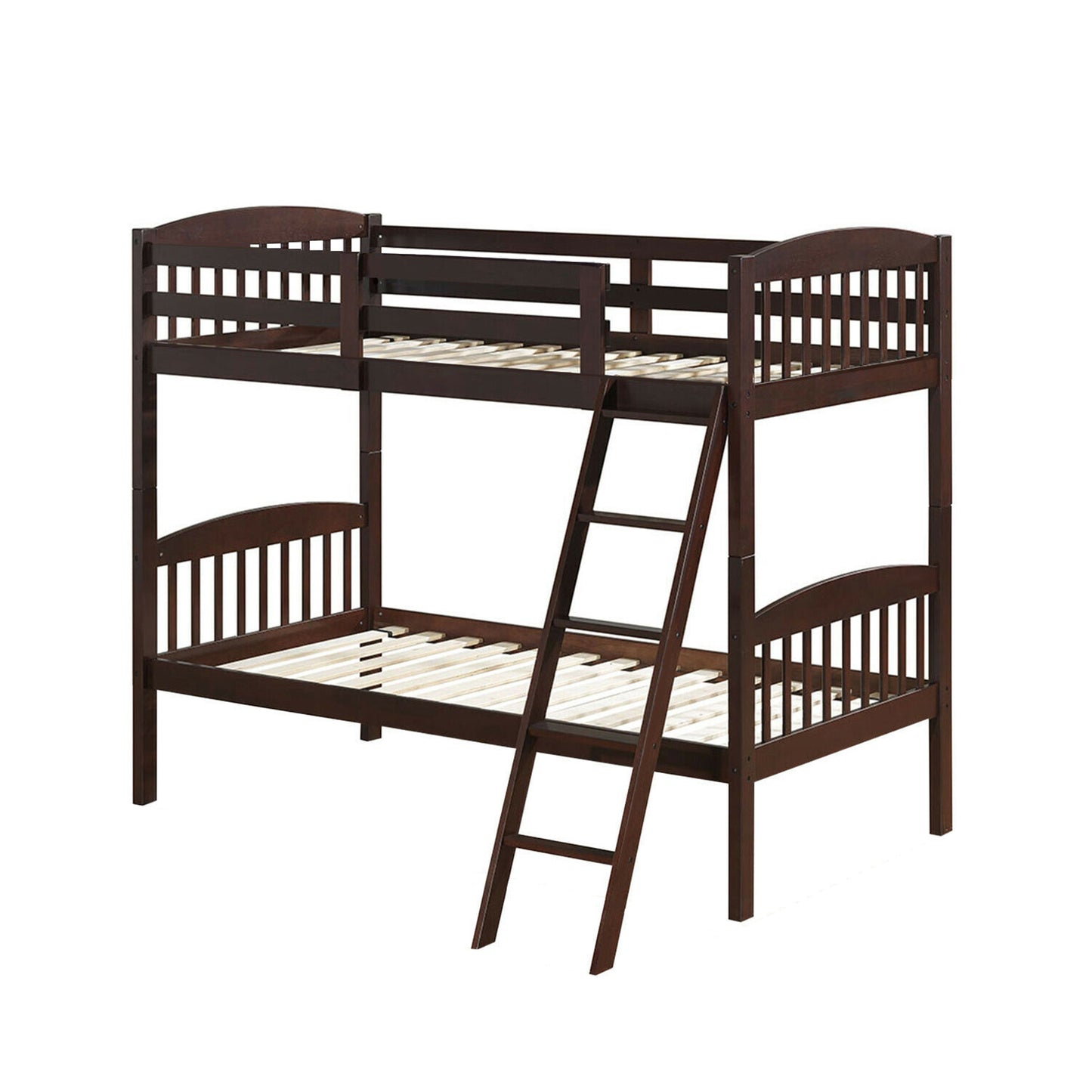 Solid Wood Twin Bunk Bed, Detachable Ladder, Brown