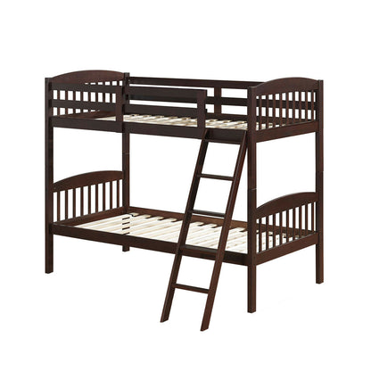 Solid Wood Twin Bunk Bed, Detachable Ladder, Brown