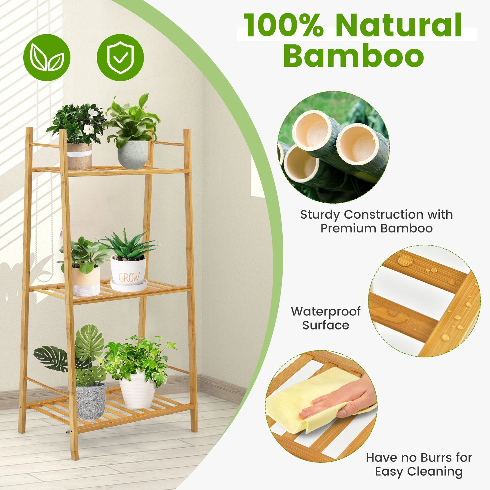 3 Tiers Vertical Bamboo Plant Stand, Natural - Gallery Canada
