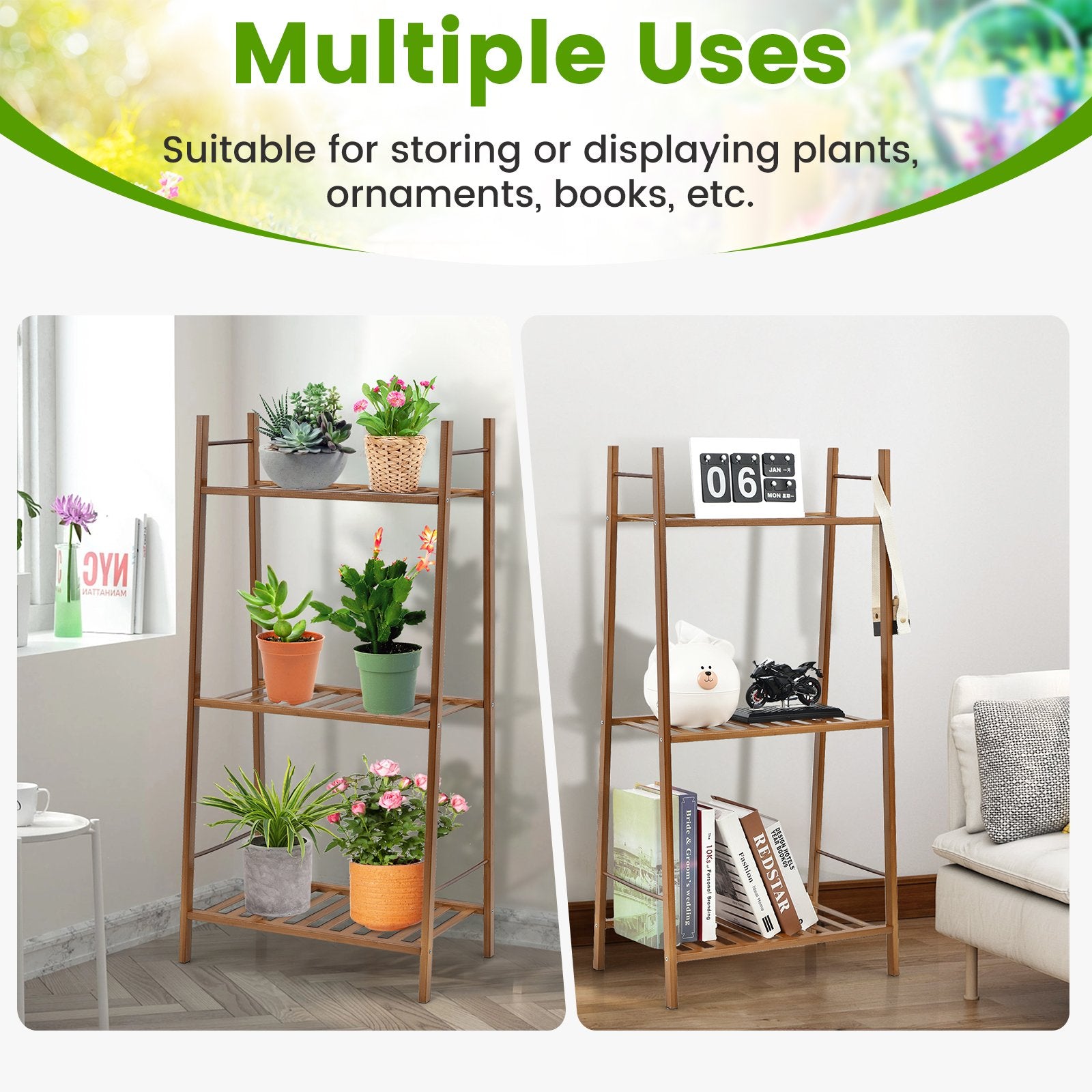 3 Tiers Vertical Bamboo Plant Stand, Brown - Gallery Canada