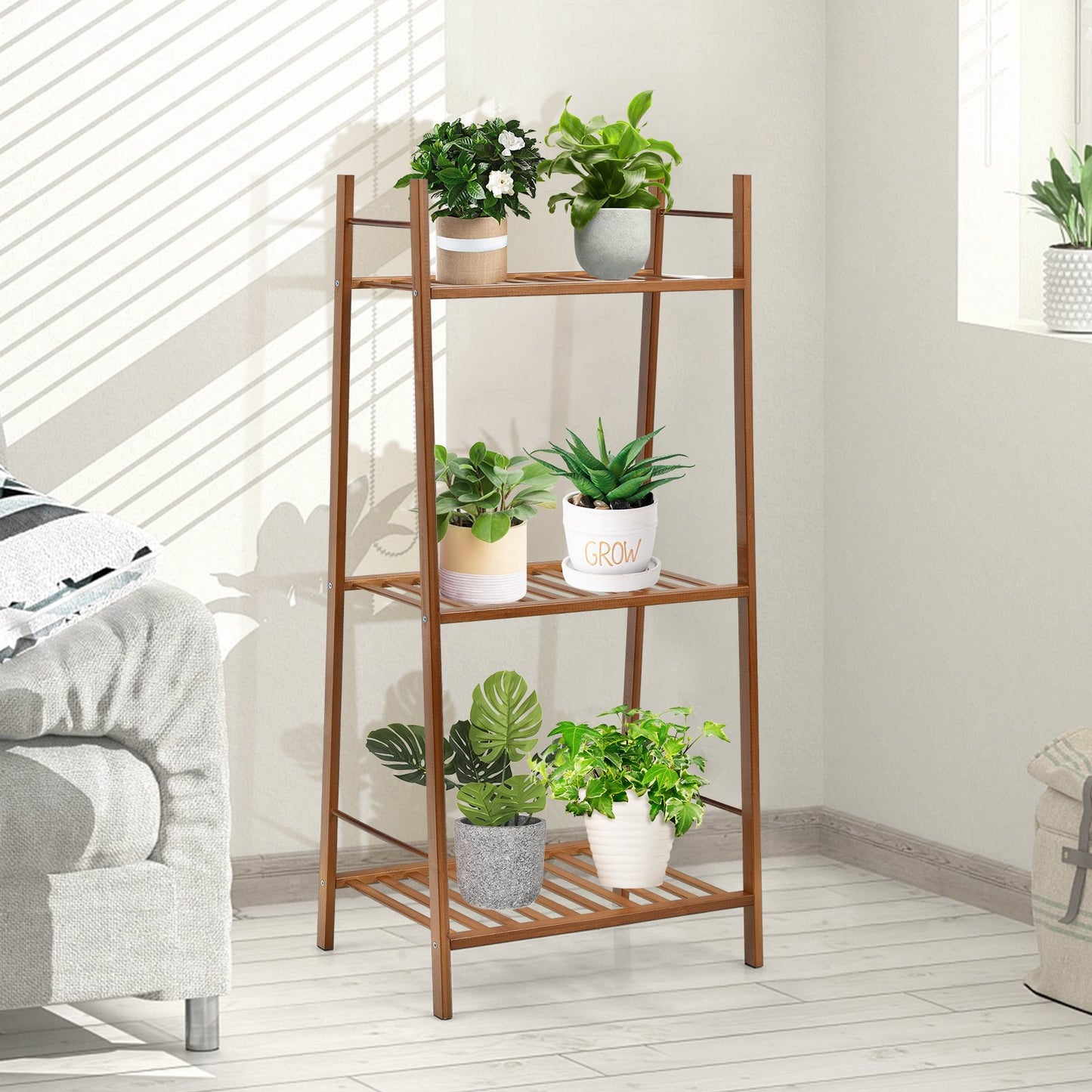3 Tiers Vertical Bamboo Plant Stand, Brown at Gallery Canada