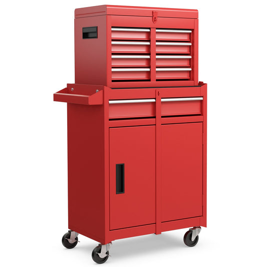 2-in-1 Tool Chest and Cabinet with 5 Sliding Drawers, Red