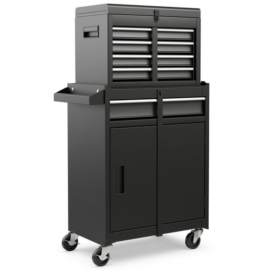 2-in-1 Tool Chest and Cabinet with 5 Sliding Drawers, Black