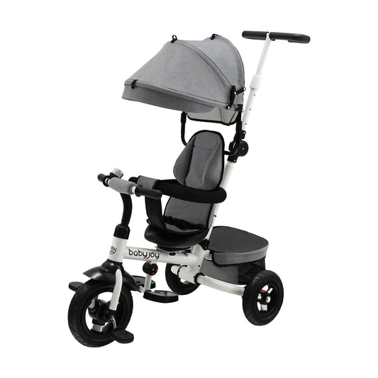 Folding Tricycle Baby Stroller with Reversible Seat and Adjustable Canopy, Gray