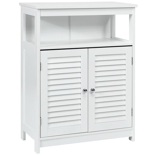 Wood Freestanding Bathroom Storage Cabinet, Double Shutter Door, White