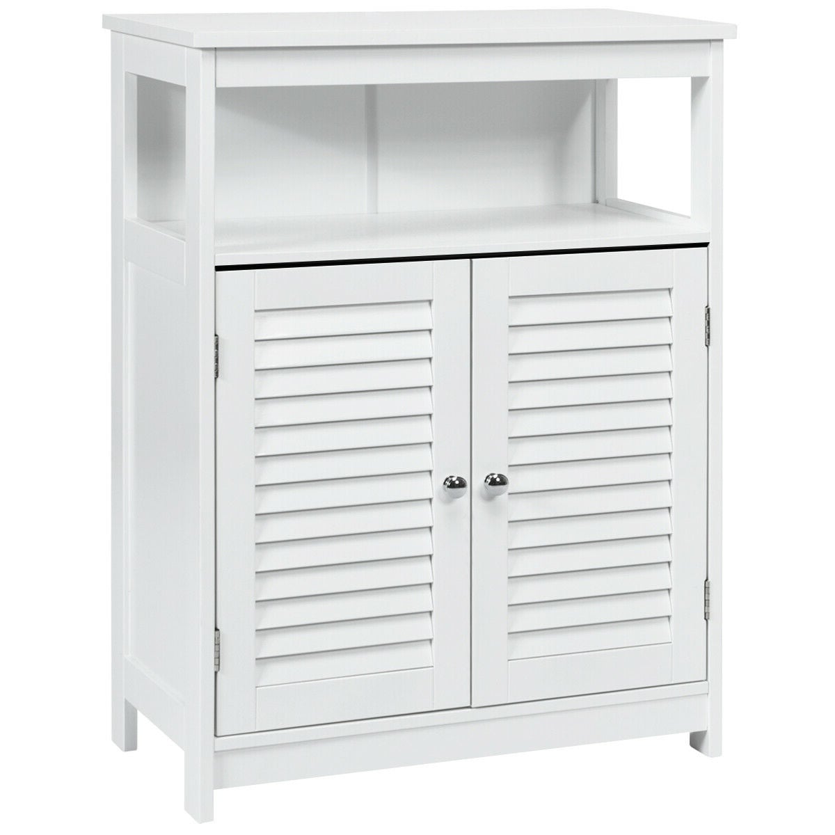 Wood Freestanding Bathroom Storage Cabinet, Double Shutter Door, White