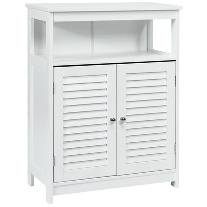 Wood Freestanding Bathroom Storage Cabinet, Double Shutter Door, White