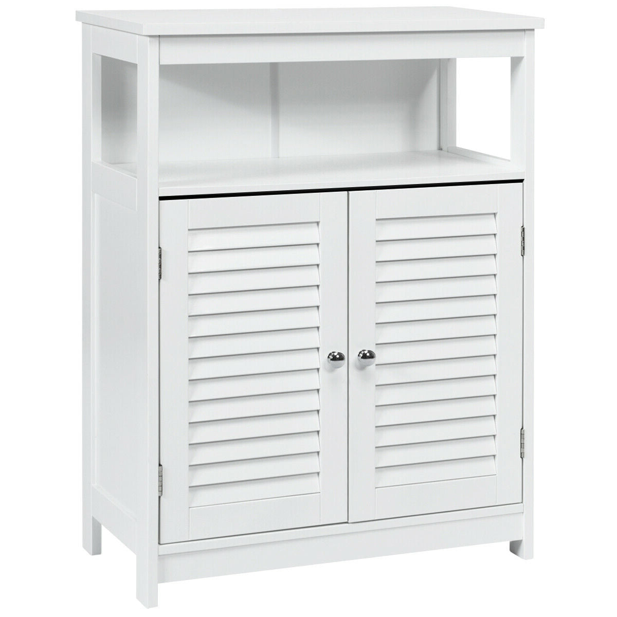 Wood Freestanding Bathroom Storage Cabinet with Double Shutter Door, White Floor Cabinets White at Gallery Canada