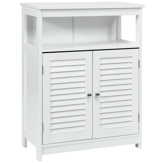 Wood Freestanding Bathroom Storage Cabinet with Double Shutter Door, White Floor Cabinets White at Gallery Canada