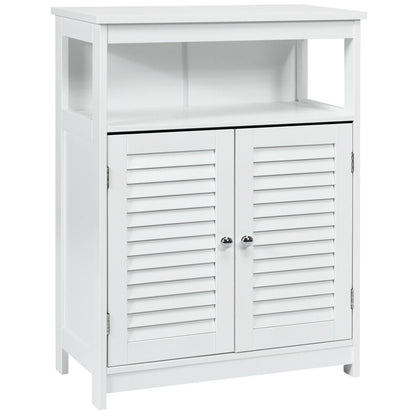 Wood Freestanding Bathroom Storage Cabinet, Double Shutter Door, White Floor Cabinets White at Gallery Canada