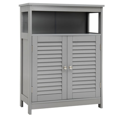 Wood Freestanding Bathroom Storage Cabinet with Double Shutter Door, Gray Floor Cabinets Gray at Gallery Canada