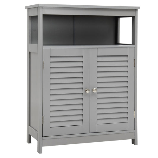 Wood Freestanding Bathroom Storage Cabinet with Double Shutter Door, Gray - Gallery Canada