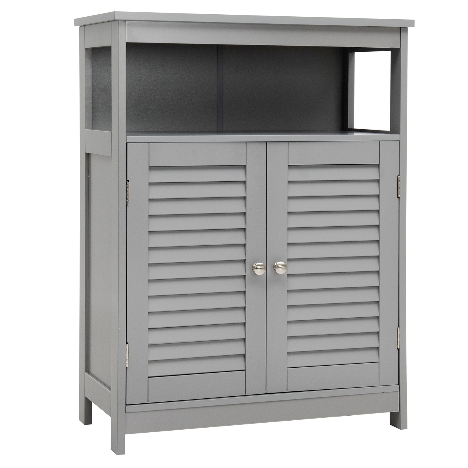Wood Freestanding Bathroom Storage Cabinet with Double Shutter Door, Gray Floor Cabinets at Gallery Canada