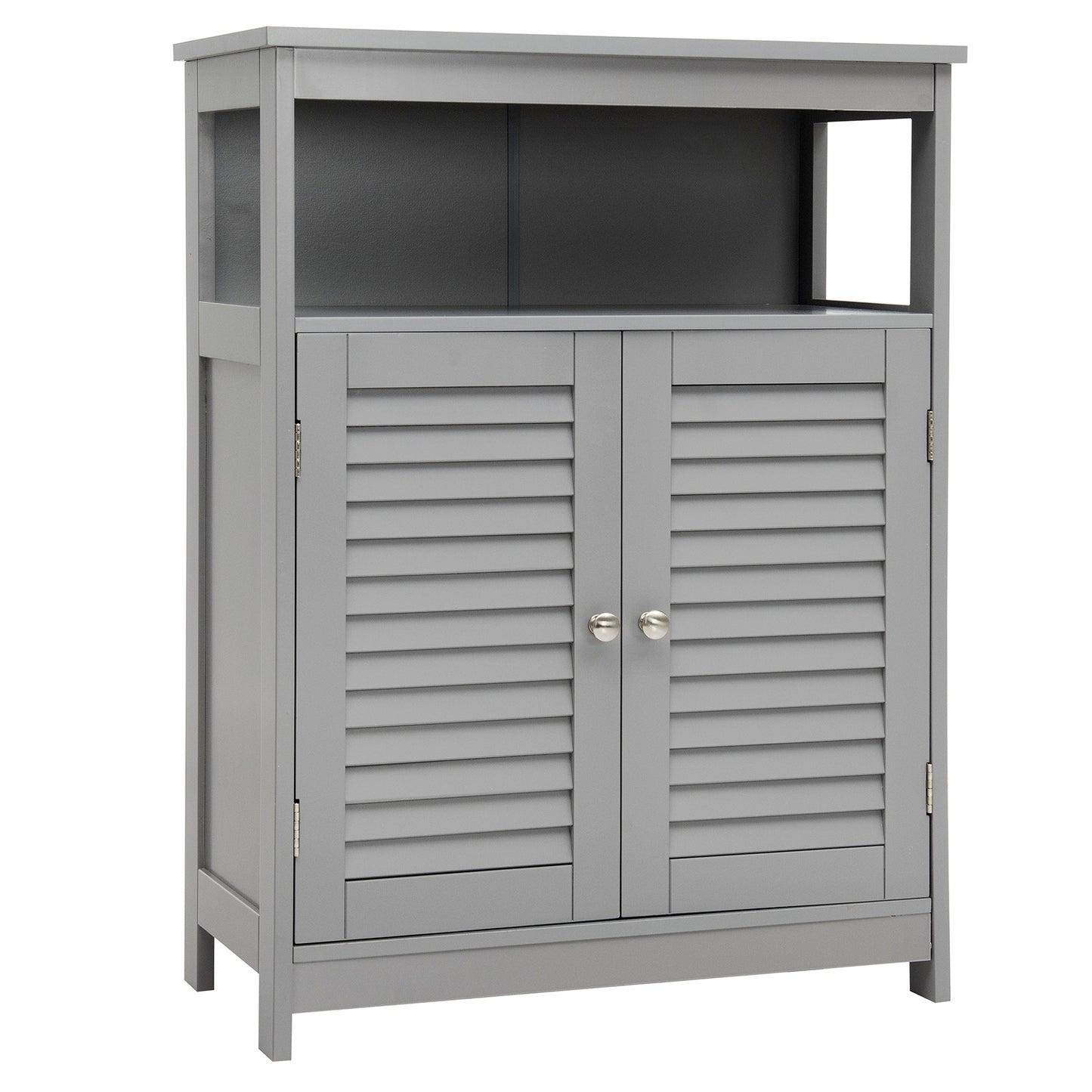 Wood Freestanding Bathroom Storage Cabinet with Double Shutter Door, Gray Floor Cabinets at Gallery Canada