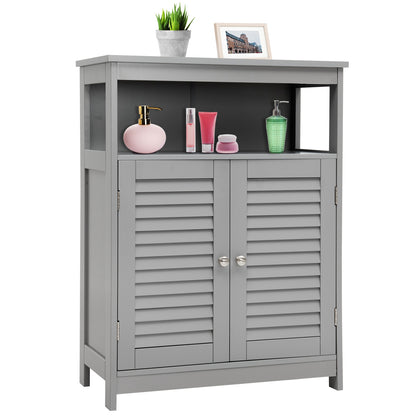 Wood Freestanding Bathroom Storage Cabinet with Double Shutter Door, Gray Floor Cabinets at Gallery Canada