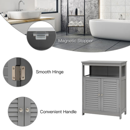 Wood Freestanding Bathroom Storage Cabinet with Double Shutter Door, Gray Floor Cabinets at Gallery Canada