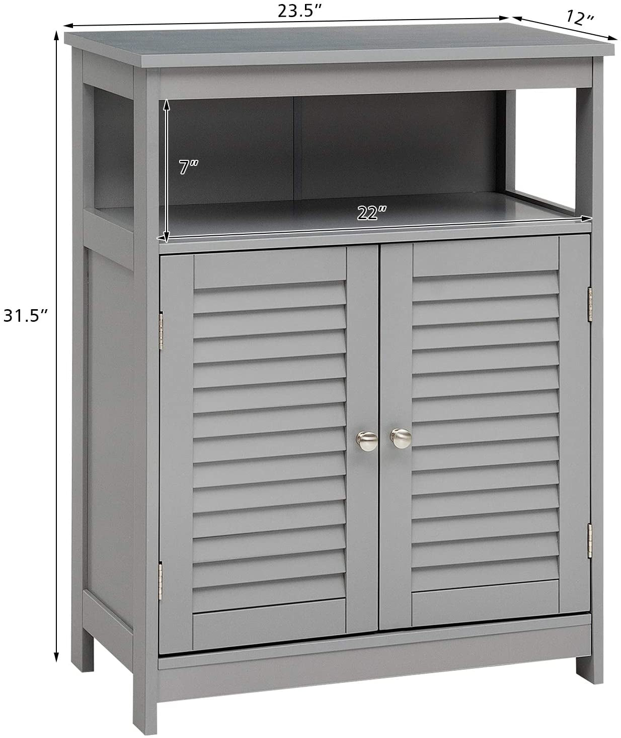 Wood Freestanding Bathroom Storage Cabinet with Double Shutter Door, Gray Floor Cabinets at Gallery Canada