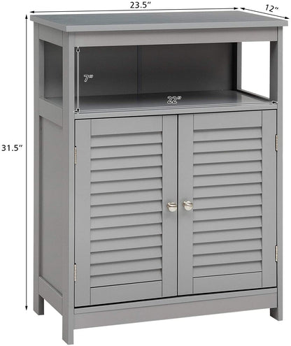 Wood Freestanding Bathroom Storage Cabinet with Double Shutter Door, Gray Floor Cabinets at Gallery Canada